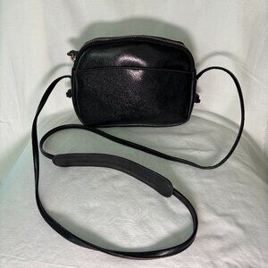 Black Vegan Leather Crossbody Camera Bag / Small Purse with Adjustable Strap